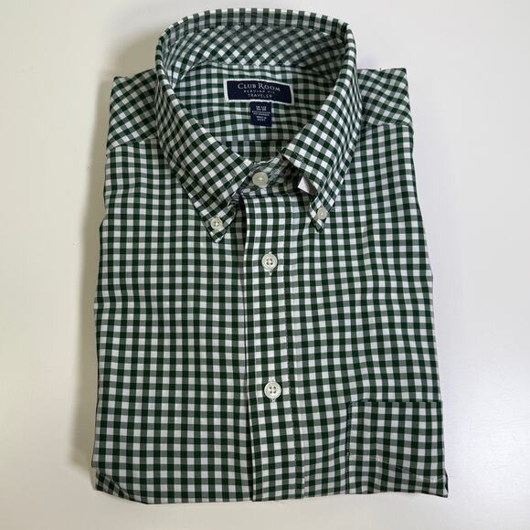 Club Room Men's Regular Fit Traveler Dress Shirt, green Gingham 15.5 34/35 $60 - Picture 1 of 6